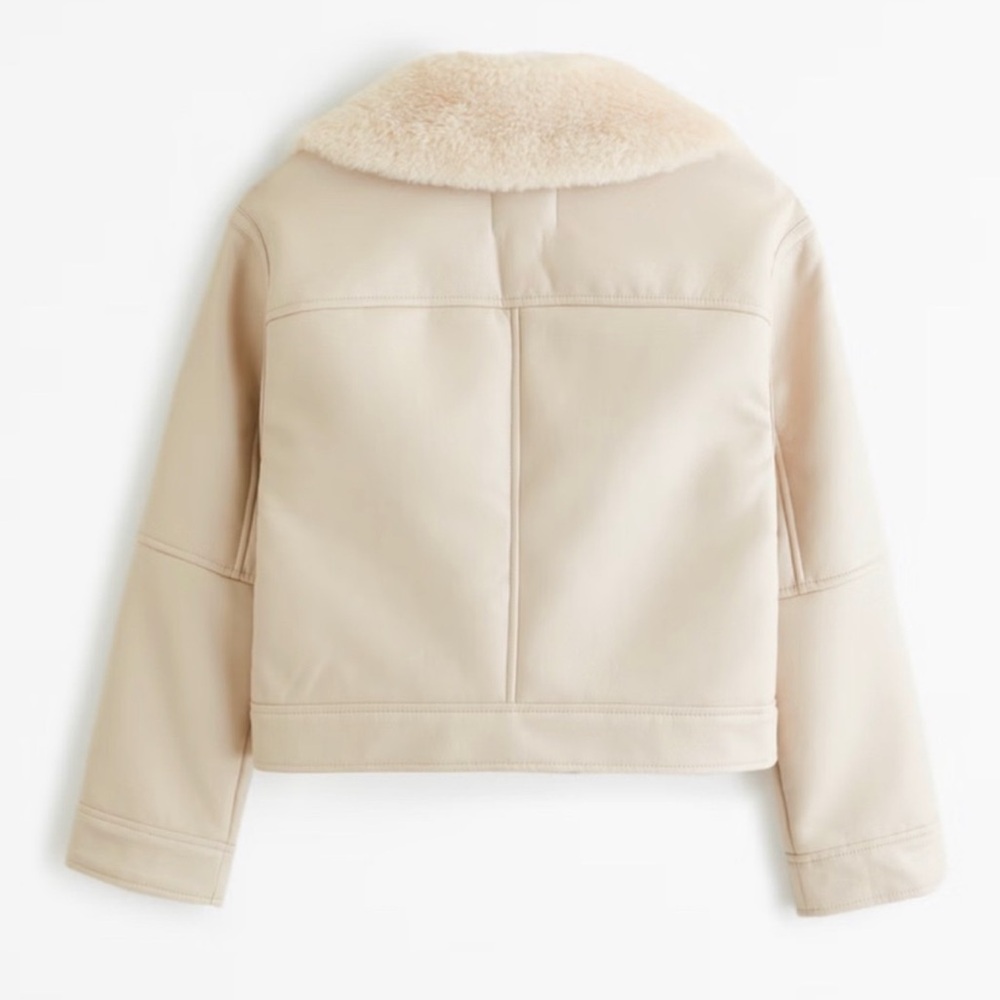 Abercrombie & Fitch Vegan Leather Aviator Jacket Shearling Beige Size L NWT - Picture 5 of 8
